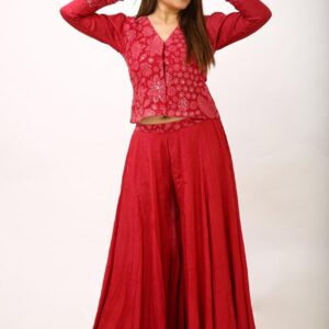Crimson Floral Embroidered Kurta Set