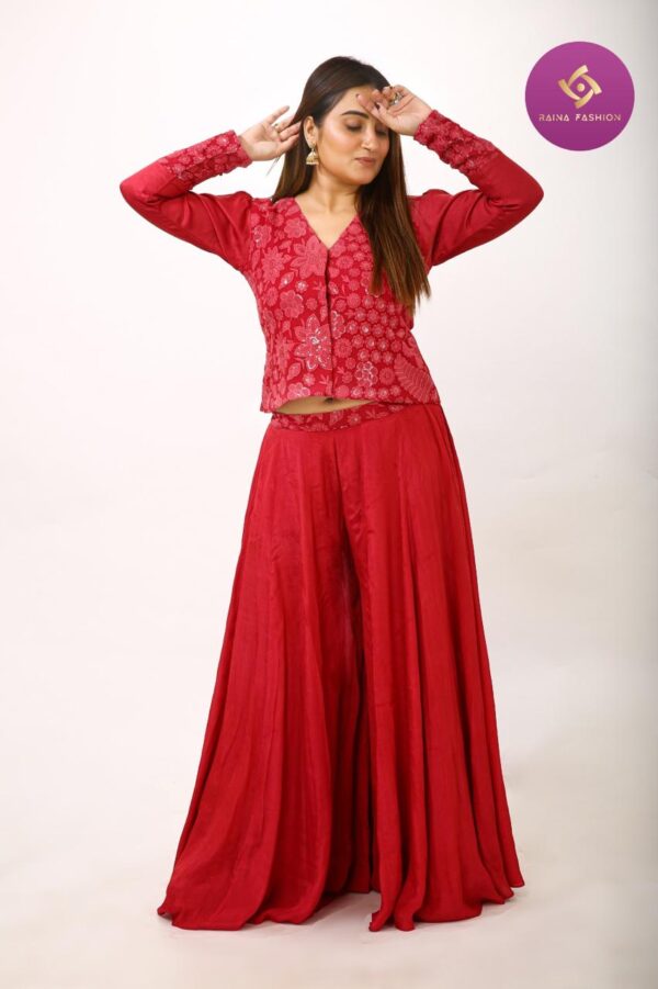 Crimson Floral Embroidered Kurta Set
