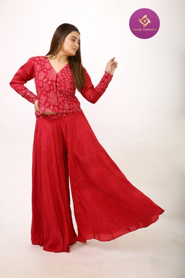 Crimson Floral Embroidered Kurta Set - Image 3
