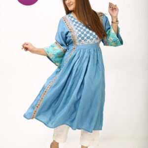 Sky Blue Ethnic Flared Kurta with Hand Embroidery – Raina Fashion Exclusive