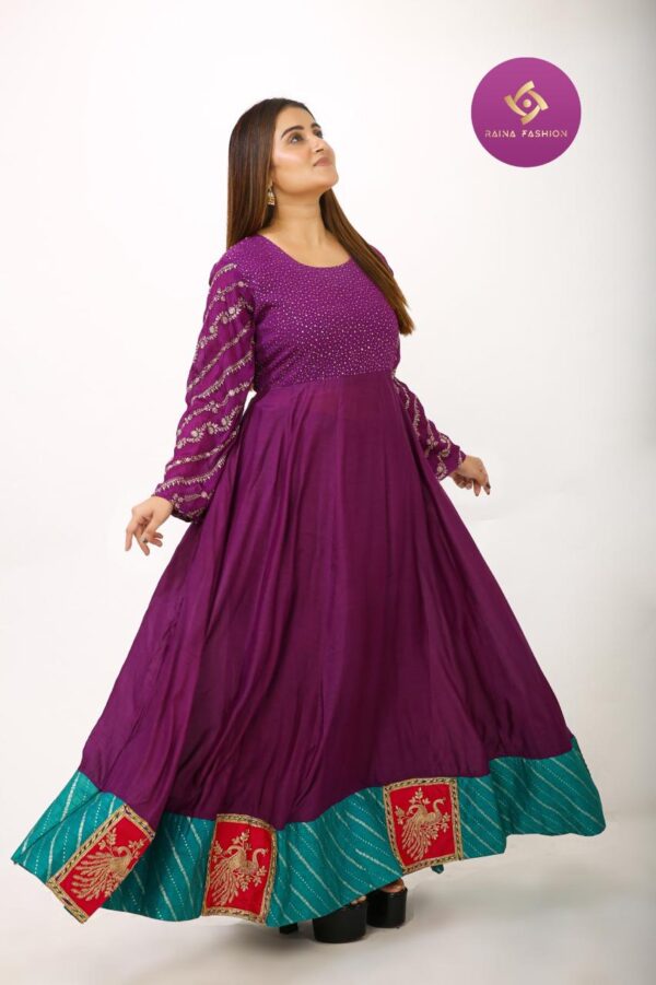 Royal Plum Mirror Embellished Anarkali Gown - Image 5