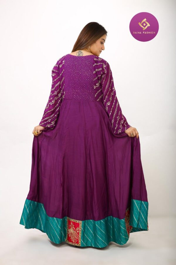 Royal Plum Mirror Embellished Anarkali Gown - Image 6