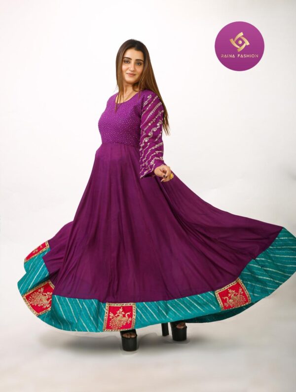Royal Plum Mirror Embellished Anarkali Gown - Image 3