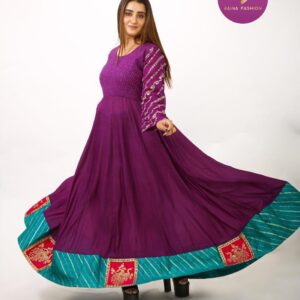 Royal Plum Mirror Embellished Anarkali Gown
