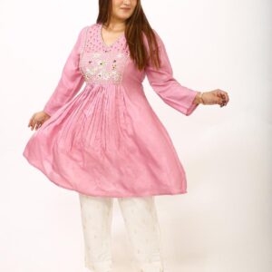 Blush Pink Embroidered Short Kurta Set